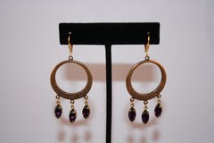 Vintage Amethyst and Brass Cricles Earrings