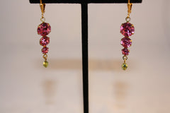 Vintage Pink Crystal & Green Earrings