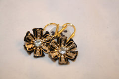 Liza Antique Black Brass Flower Earrings